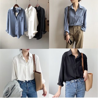 【STOCK+COD】Women Blouse Long Sleeve Solid Color Korean loose Fashion Casual Shirt Wild Plus Size Top #3