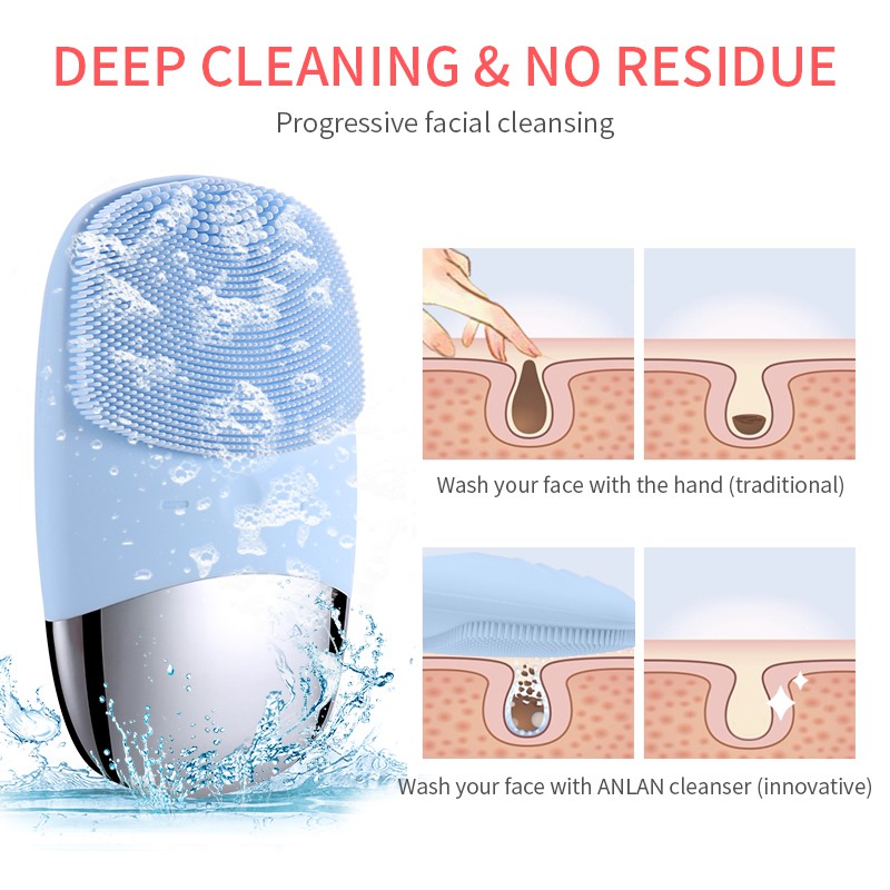 ANLAN Silicone Electric Facial Cleansing Brush Sonic Face Massager Cleansing Brush
