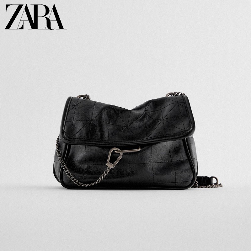 zara black leather handbag