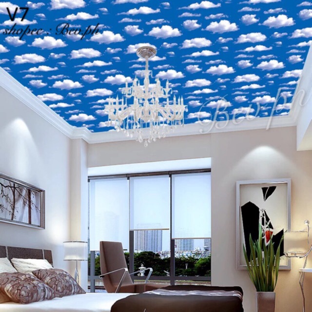 Ceiling Blue Sky White Clouds Wallpaper Waterproof 10m 45cm