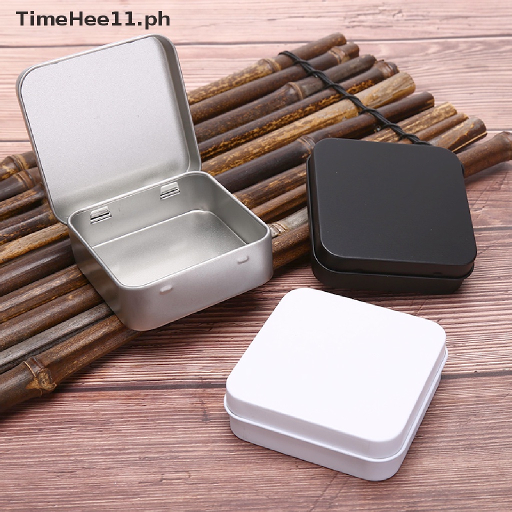TIMEHEE Mini Metal Tins Container Square Hinged Flip Storage Tin Box