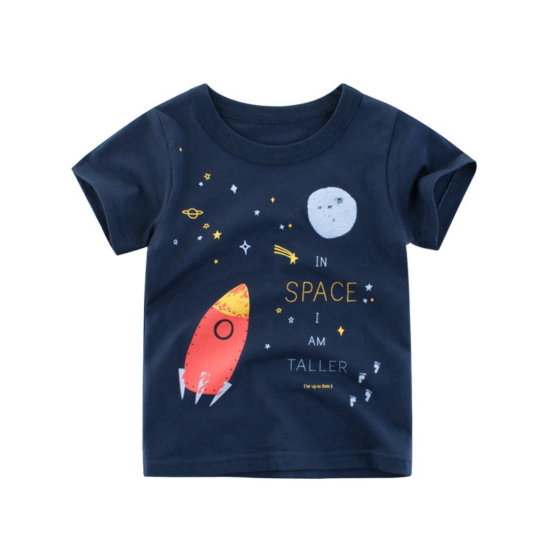 Cotton Prints Space Rocket Cute Children Summer Short Sleeve T Shirt Shirts Tops For 2 10 Years Old Kids Shopee Philippines - t shirt dino roblox blue