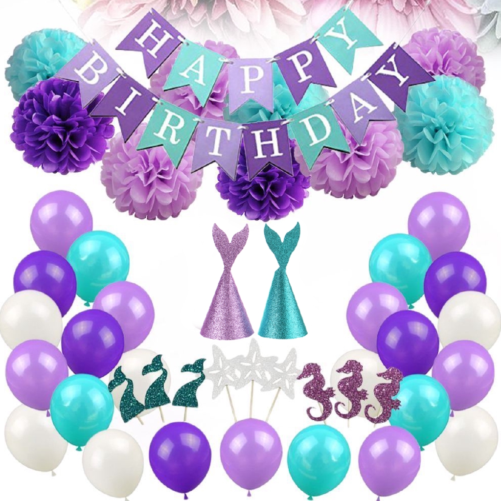 Guyulife 76 Pcs Set Mermaid Theme Balloons Birthday Baby Party