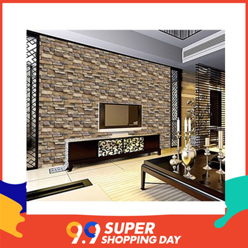 Wholesale Price 3d Stone Brick Wallpaper Pvc Wall Sticker Bedroom Living Room Background Decal Shopee Philippines