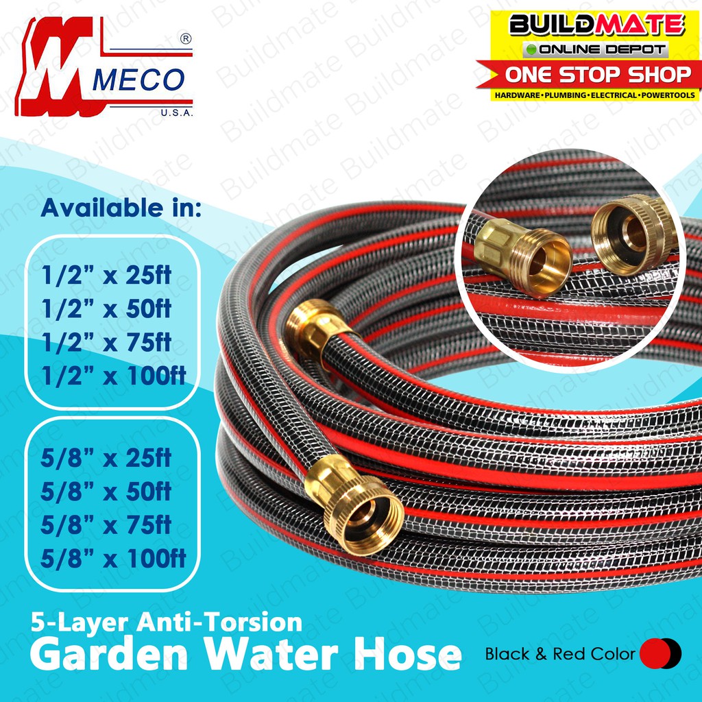 MECO Garden Water Hose w/ Hose Coupling BLACK W/ RED •BUILDMATE