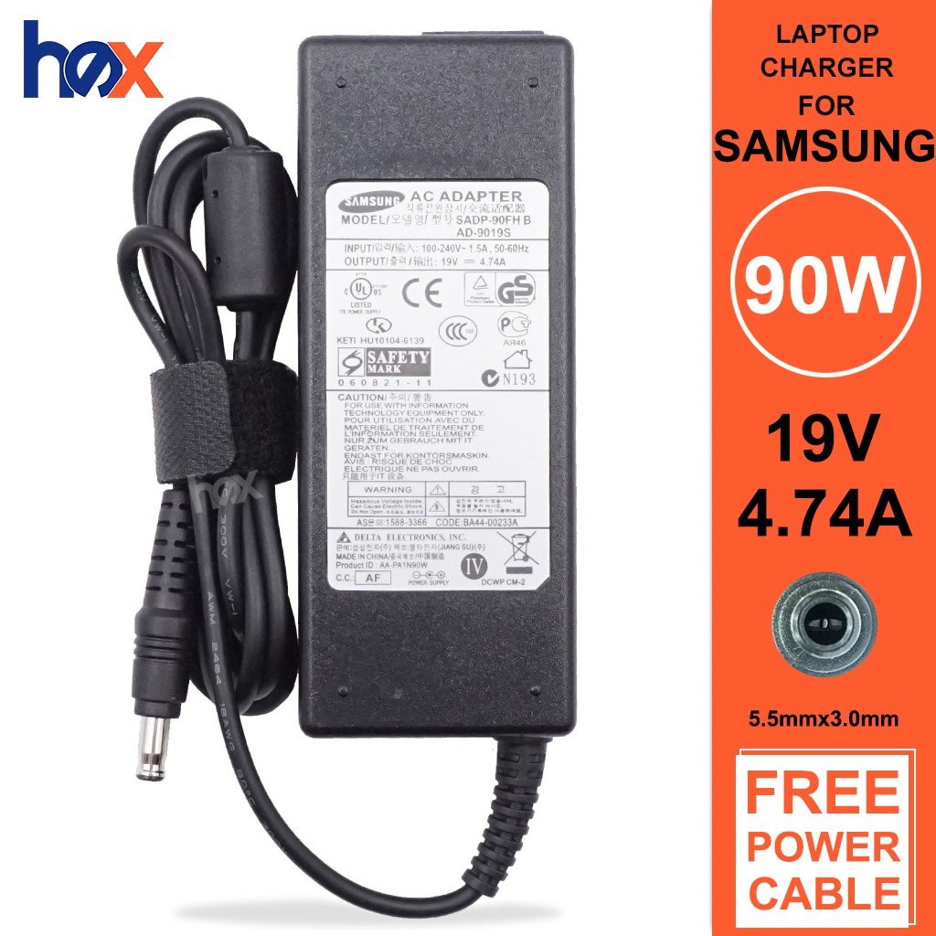 Compatible AC Adapter Charger Avec Centre Pin Tip 90 W 19 V 4.74 A Samsung 