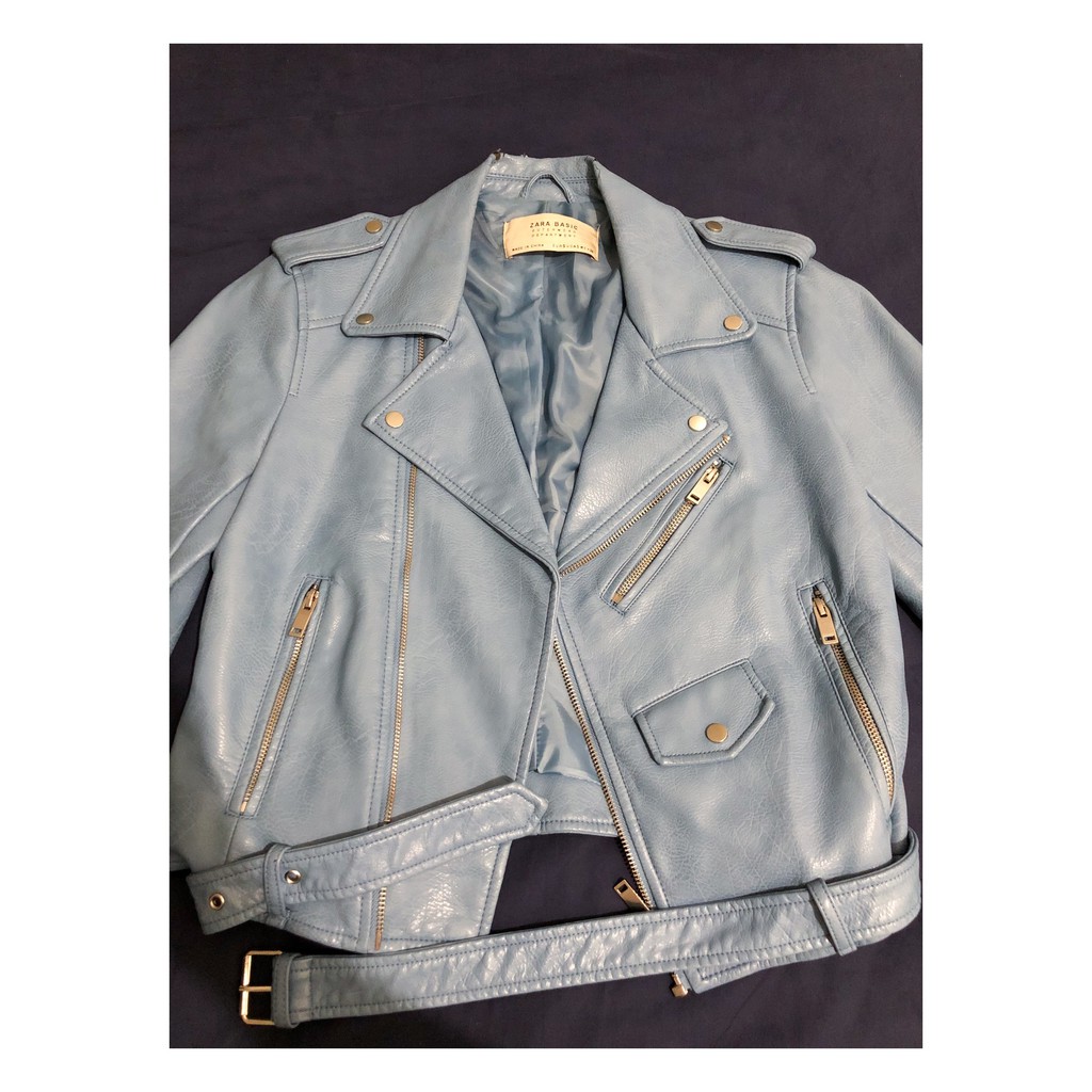 ZARA Baby Blue Leather Jacket | Shopee 