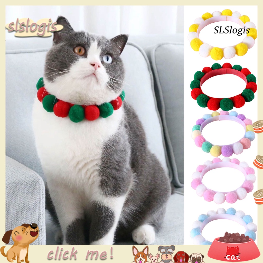 SLSlogis Pet Collar Plush Balls Decorative Fastener Tape Christmas Cats