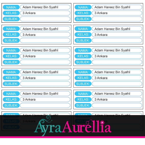 S49 WATERPROOF Sticker Name Pvc Water Calibers / School Name Stickers