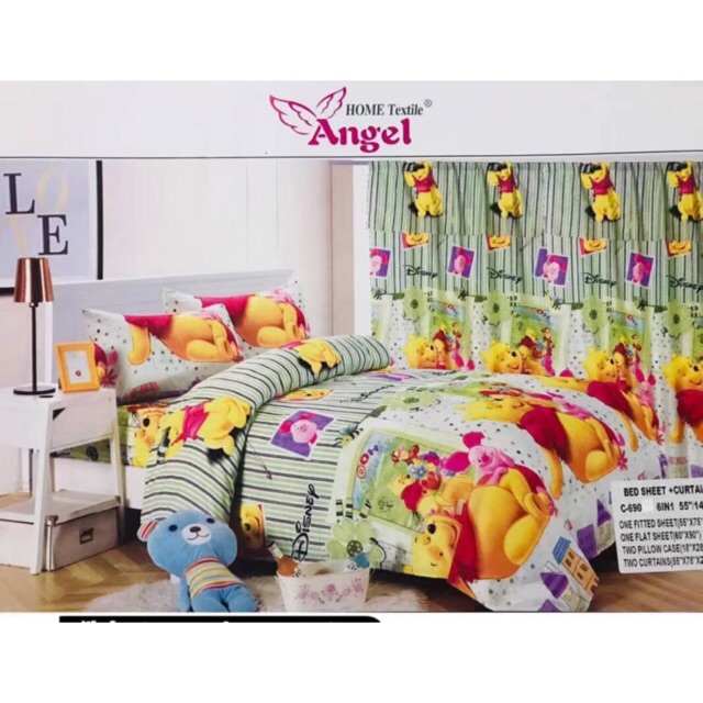 Aoer Mart 6 In 1 Set Winnie The Pooh Bedsheet Curtains Cartoon