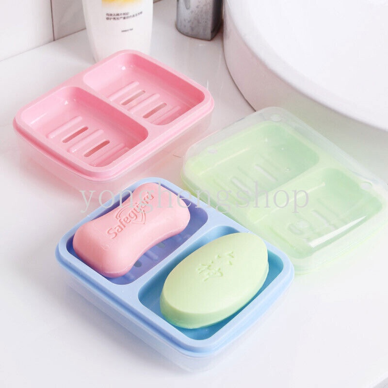 Travel Portable Soap Dish with Lid Draining Holder Creative Double