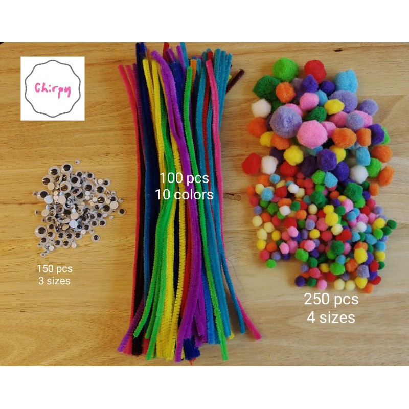 Chirpy Bulk Kit SelfAdhesive Googly Eyes Fuzzy Wires Pompoms Pipe