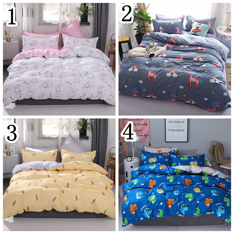 4in1 Flamingo Unicorn Bed Sheet Set Cartoon Duvet Cover Single