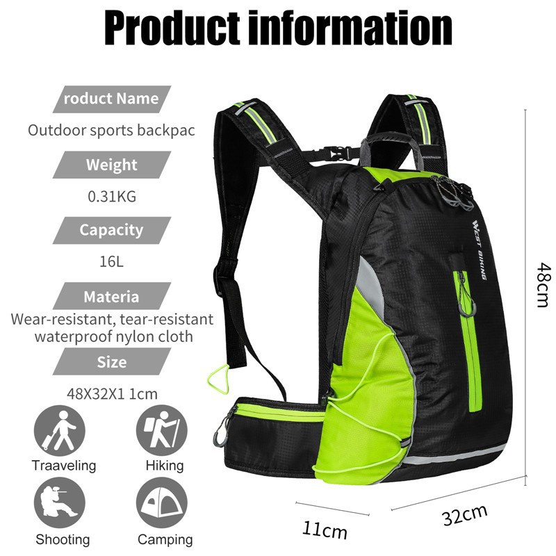 【PH Delivery】WEST BIKING Ultra Light Bike Bag Large Capacity Bicycle Hydration Bag Portable Waterproof Backpack Outdoor Sports Hiking   (10L/16L) - Image 5