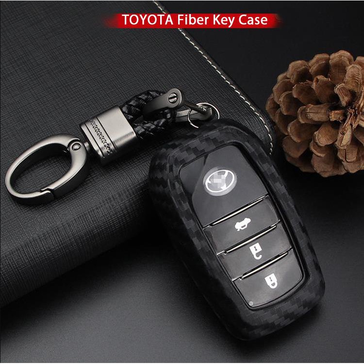 For Toyota Luxury Carbon Leather Car Key Cover Keychain 24b