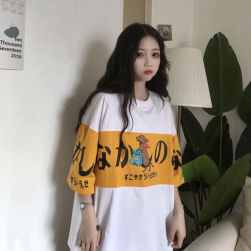 Women Korean Loose Print T-shirt Unisex Oversize Couple tops(One piece ...