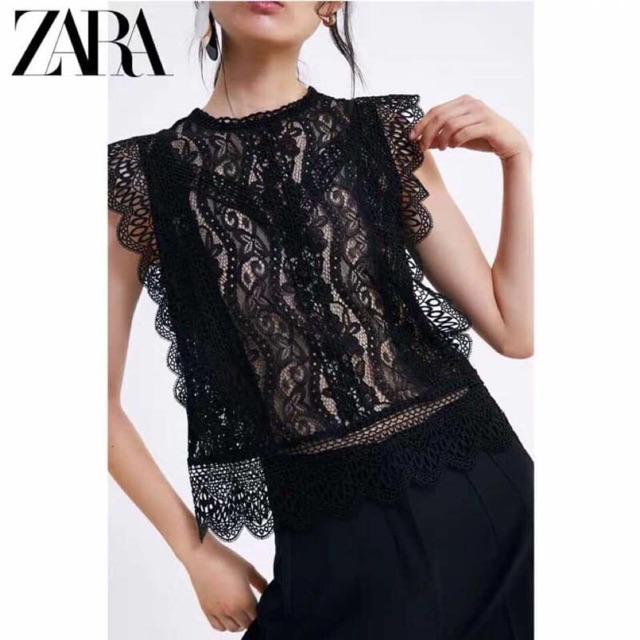zara black lace shirt