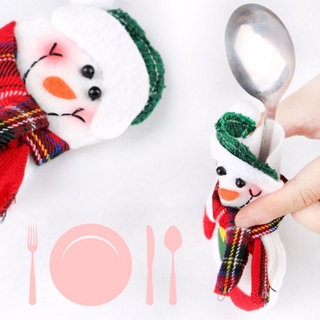 Cute Christmas Santa Hat Reindeer New Year Pocket Fork Knife Cutlery Holder Table Dinner Decoration #8