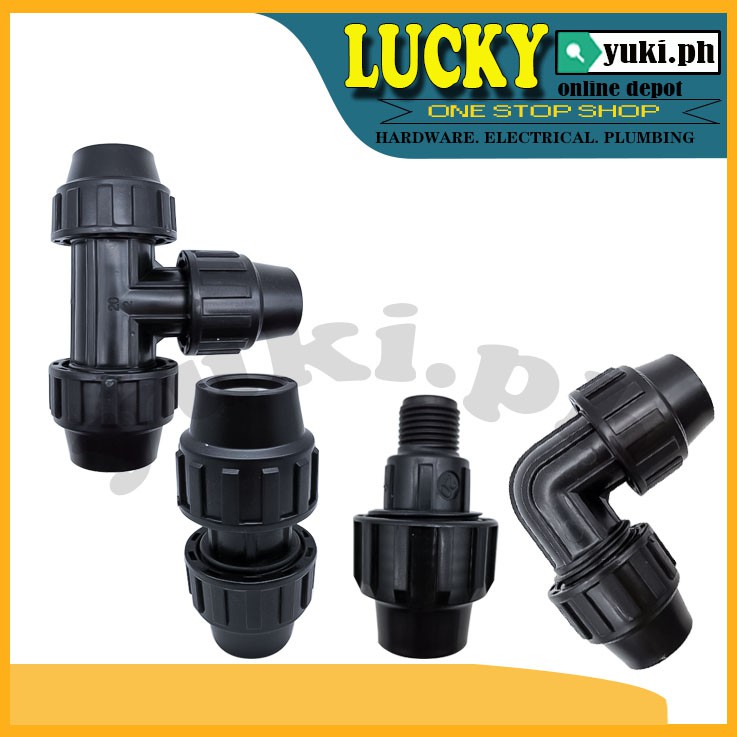 PE COMPRESSION FITTINGS BLACK TEE/MALE ADAPTER/ELBOW/COUPLING (1/2, 3/4