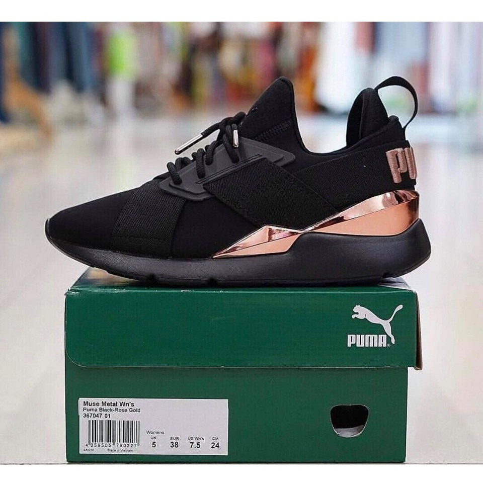 black and rose gold puma muse
