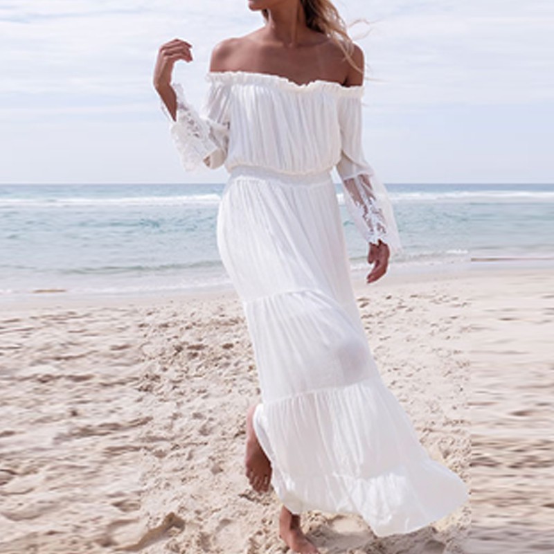 White Boho Beach Maxi Dress Beach Wedding Dress – Boho, 58% OFF