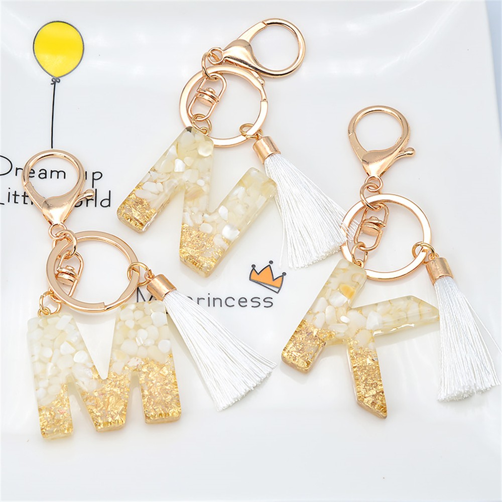 1Pc Gold Tassel Alphabet Keychain English Letter Keyring Glitter ...