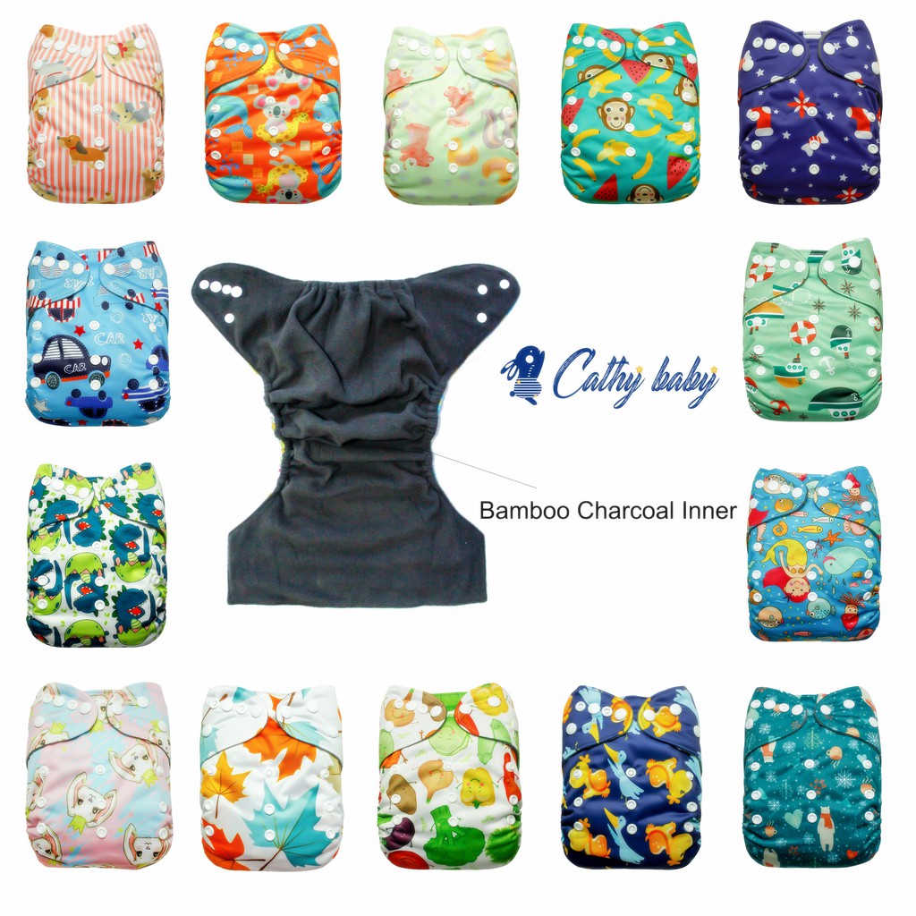 【COD】Cathy Baby Bamboo Charcoal Inner Cloth Diaper 【shell only】Printed