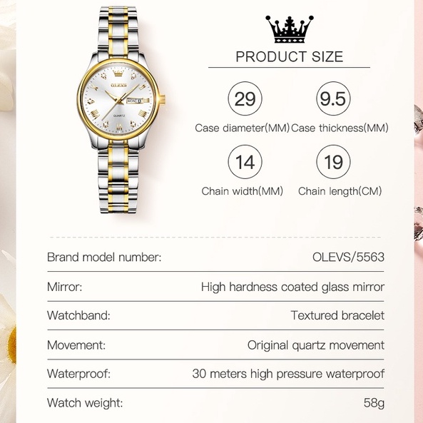 OLEVS Watch For Women Waterproof Original Woman Leather Gold Sliver With Box Relo Wrist Watches Womens Stainless Steel #6