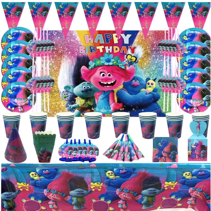 Trolls Theme Disposable Tableware (Plates, Cups, Topper, Table Cover) Shopee Philippines