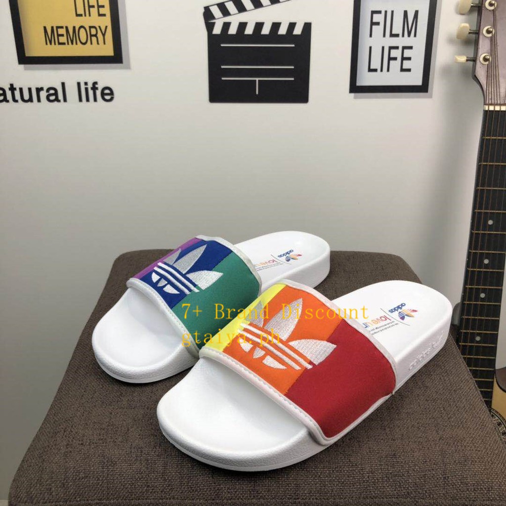 adidas rainbow slippers