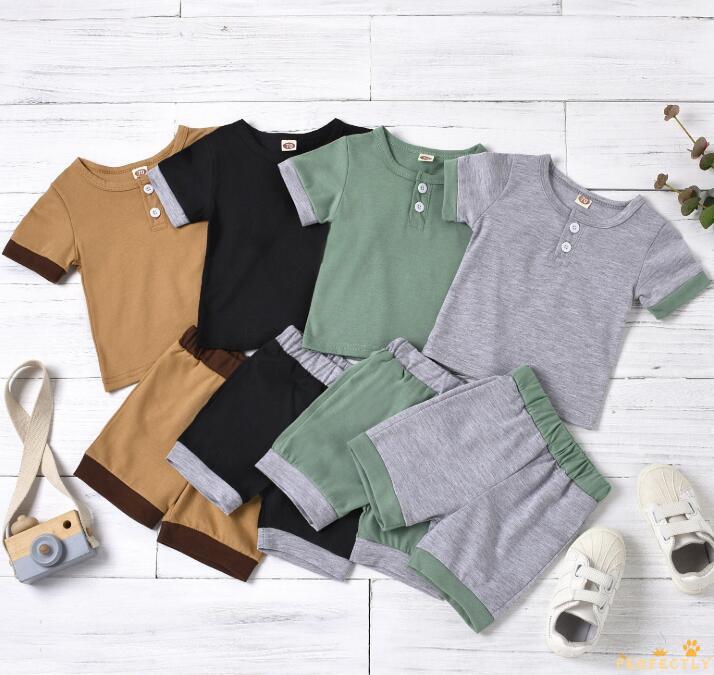 【COD】PFT-0-18 Months Newborn Baby Boys 2-piece Outfit Set Short Sleeve Color Block Tops+Shorts Set f