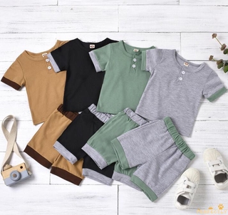 【COD】PFT-0-18 Months Newborn Baby Boys 2-piece Outfit Set Short Sleeve Color Block Tops+Shorts Set f #1