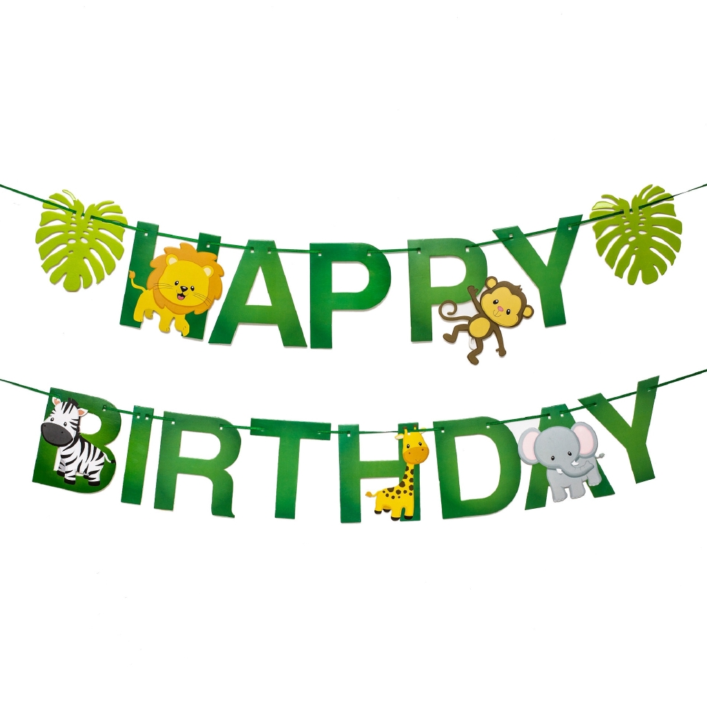 Jungle Safari Animals Happy Birthday Banner Bunting 2022 Party Decor ...