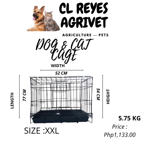 Cl Reyes Agrivet Dog Cage Xxl Size 77 52 54 For Pets Cats Dog Pet Cage Travel Cage Shopee Philippines