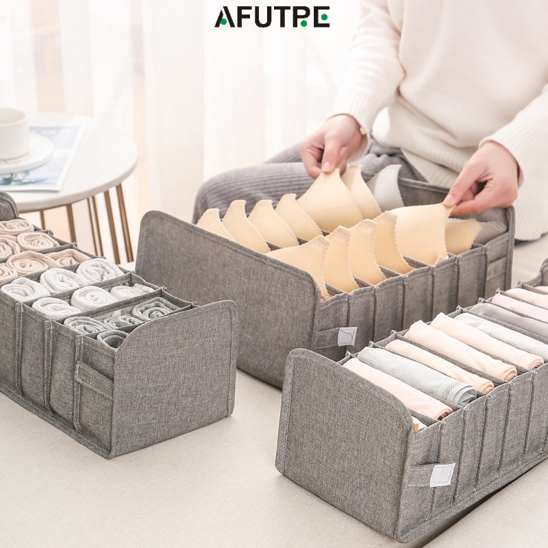 Afutre Storing Underwear Panties Storage Box Fabric Drawer Grid Home Tool Socks Box Female Underwear Finishing Box