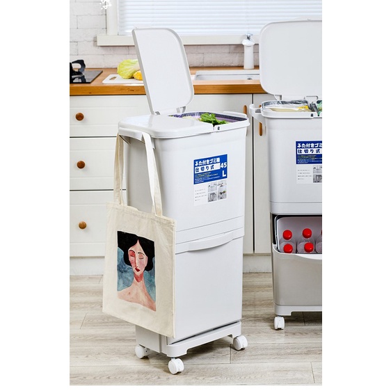 Garbage Trash Bin /Japanese Style / Wet and Dry Sorting Trash Bin / 3