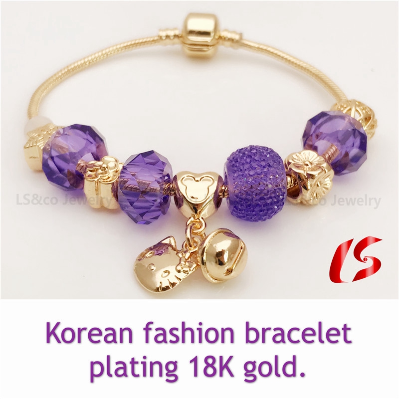 18K Gold Plated Amethyst Gemstone Fashion Bangle For Women 