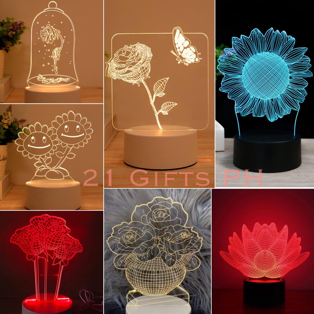 FLOWERS Acrylic LED Lamp Rose Sunflower Succulent Plants Plantita Roses