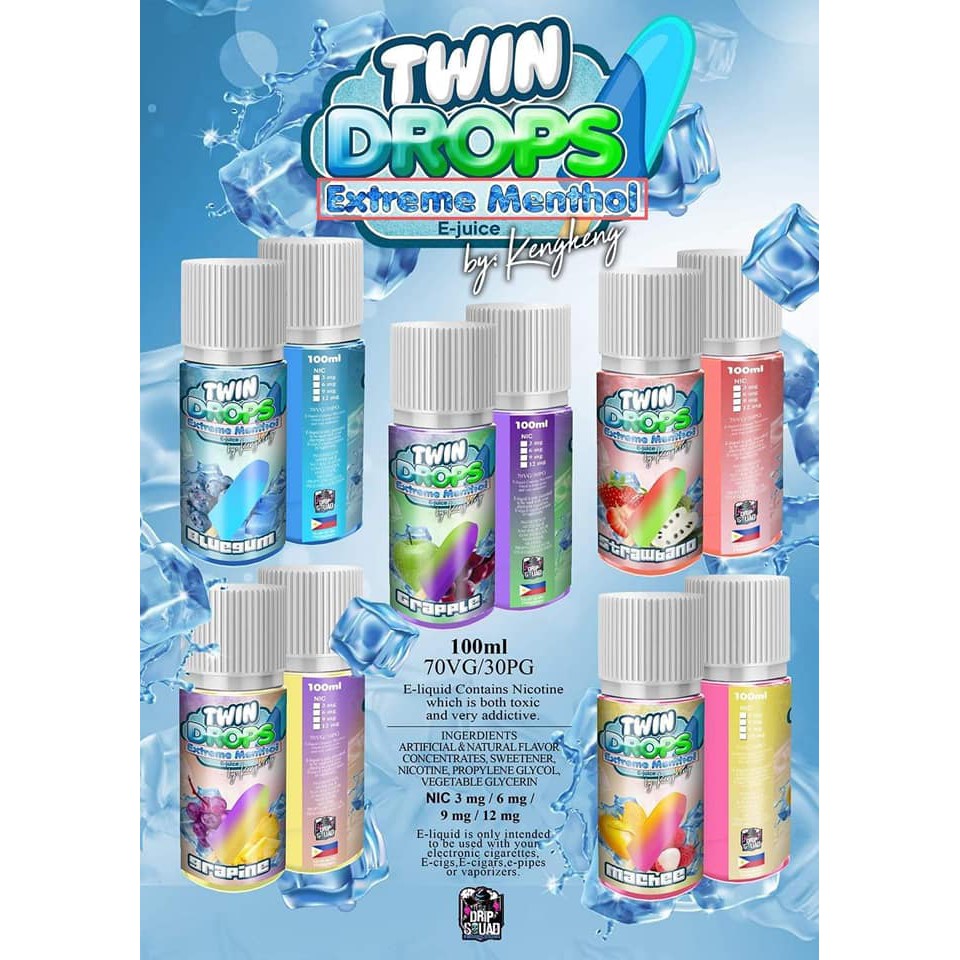 Twin Drops 100ml Vape Juice 3mg E Liquid Vaping Low Strength High VG