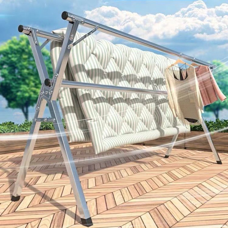 2.4M/3 Rail Sampayan Foldable Heavy Duty Hanger For Clothes Stainless Outdoor Laundry Drying Rack