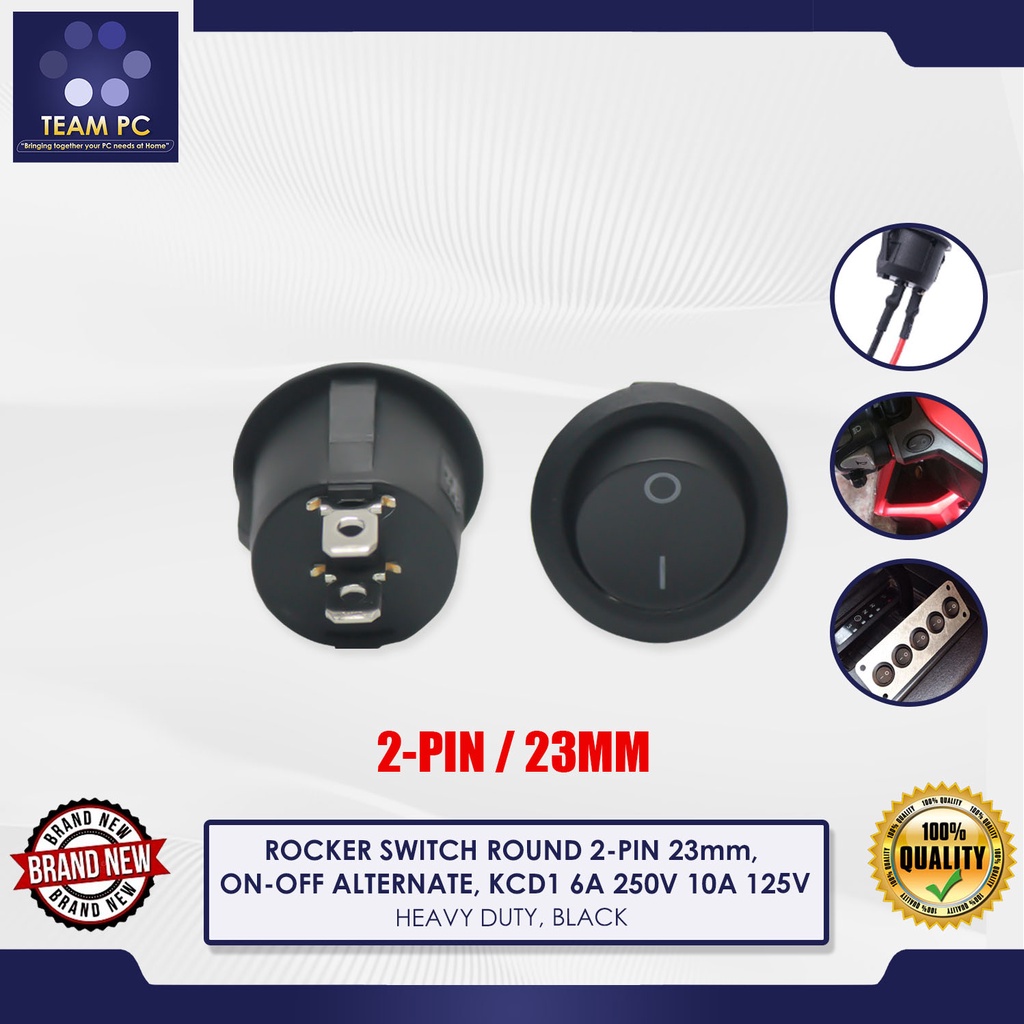 ROCKER SWITCH ROUND 2-PIN 23mm, ON-OFF ALTERNATE, KCD1 6A 250V 10A 125V ...