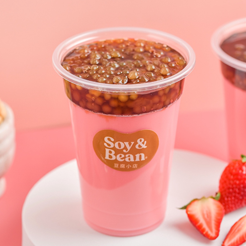 Soy & Bean Strawberry Flavored Taho 16oz PlantBased Dessert / Snack