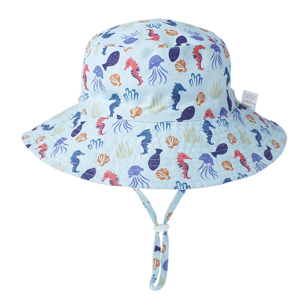 FUYAO Baby Sun Hat Kids Toddler Boys Beach Sun Protection Hat Summer Play Hats Adjustable Chin Strap Bucket Hat 