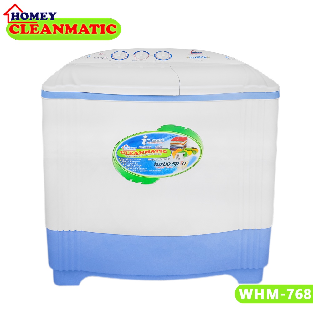 Washing Machine Twin Tub 8kg 220v 350 watts Homey Cleanmatic WHM768