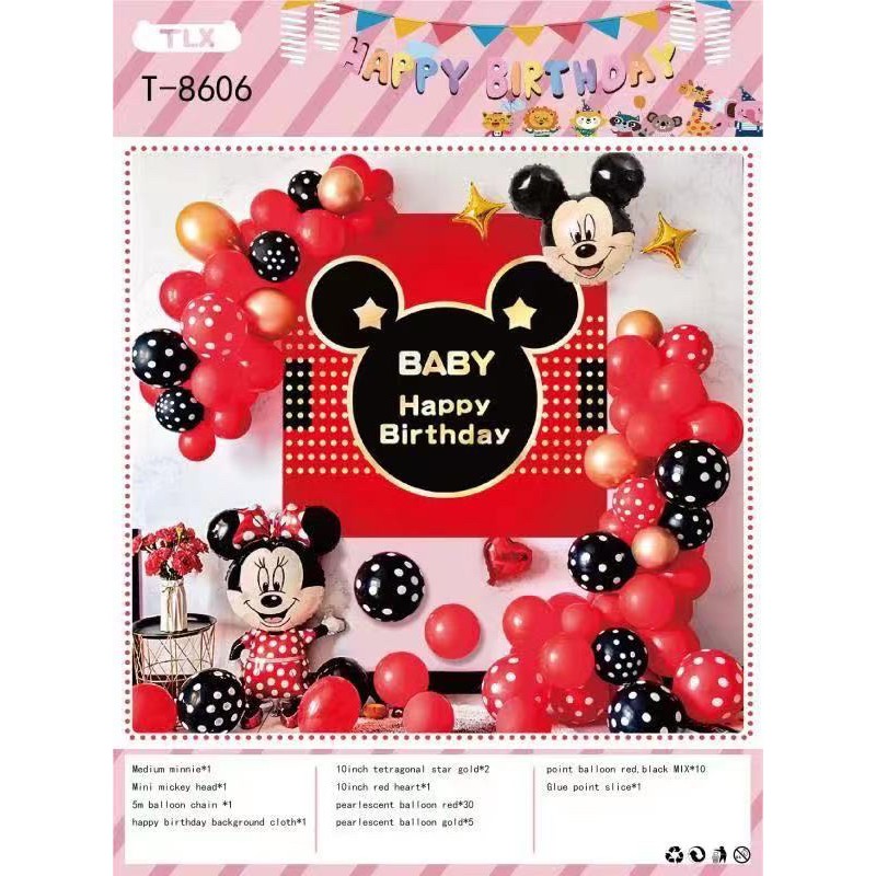 100pcs Red Minnie Mouse Disposable Kids Birthday Party Supplies Set Decorations 