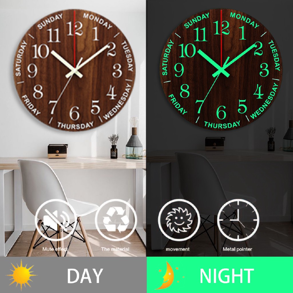 118 Wall Clock Glow In The Dark Silent Quartz Living Room Shopee Philippines