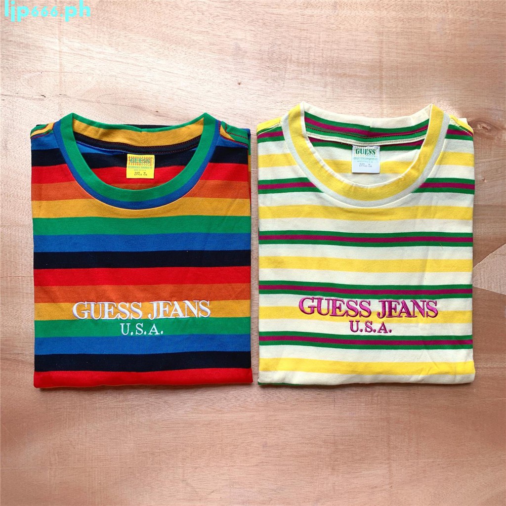 GUESS Seanwotherspoon colorful embroidery striped tee Short sleeve ...