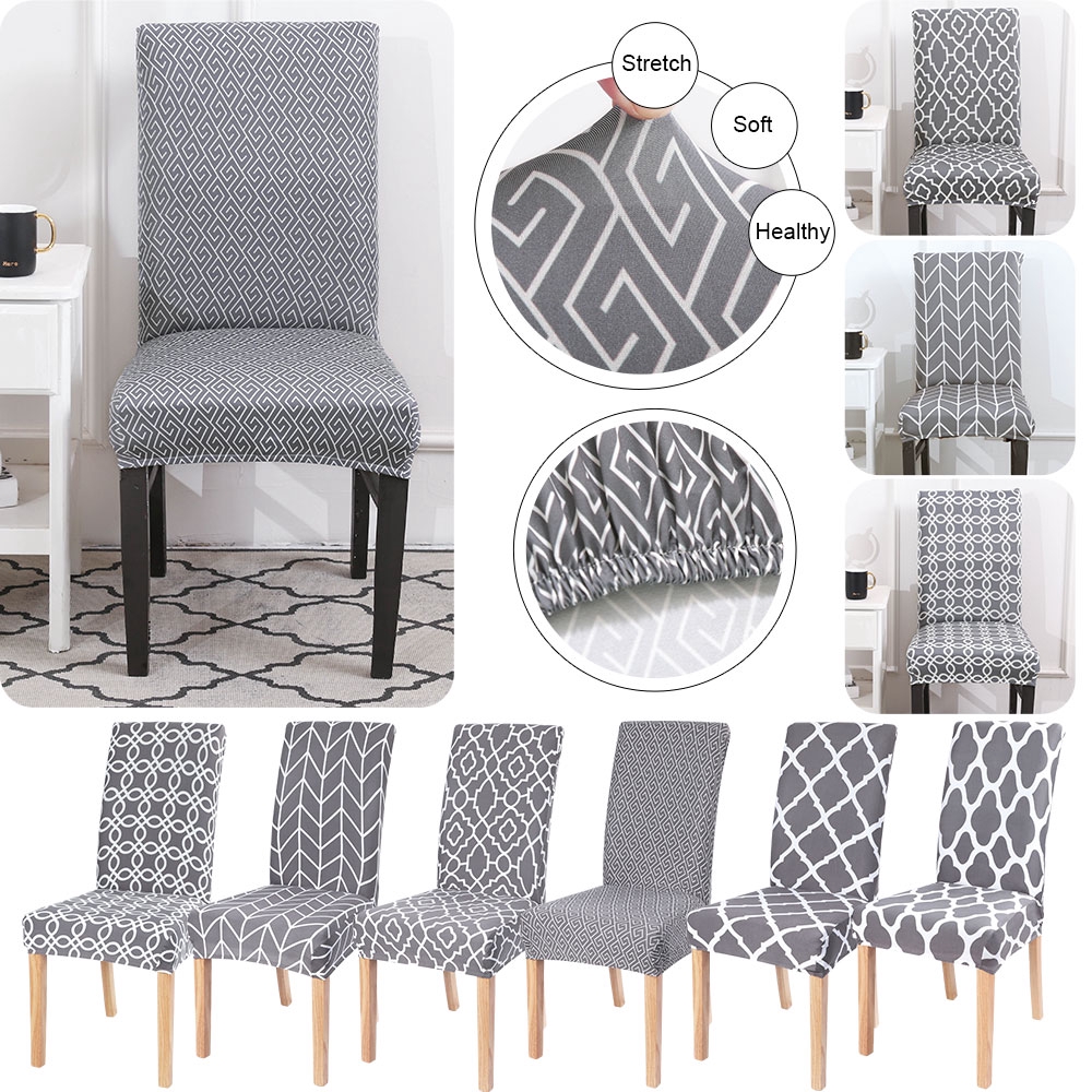 Gray Printing Pattern Dining Room Chair, Black Seat Covers For Dining Room Chairs