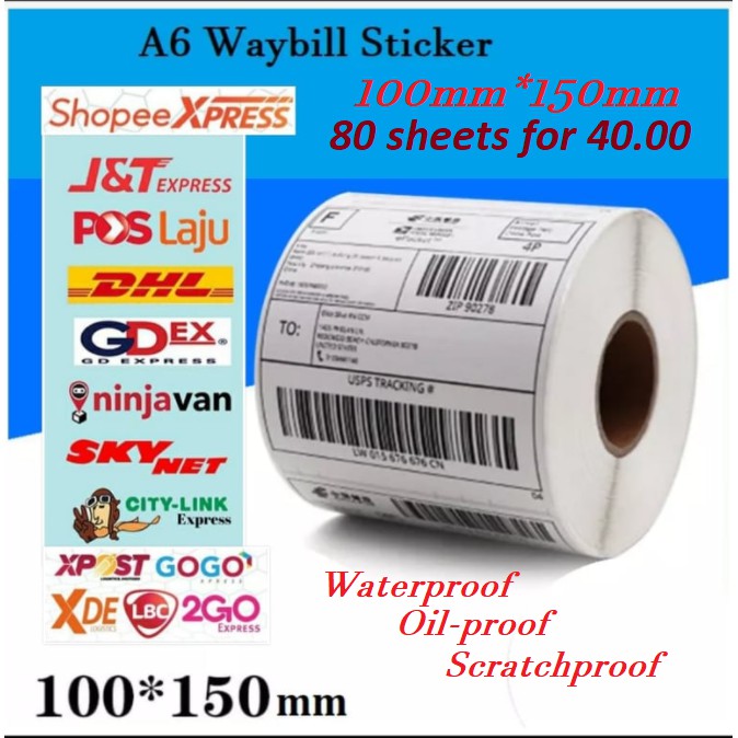 A6 Shipping Airway bill Sticker Paper Roll Threeproof A6 Thermal Label