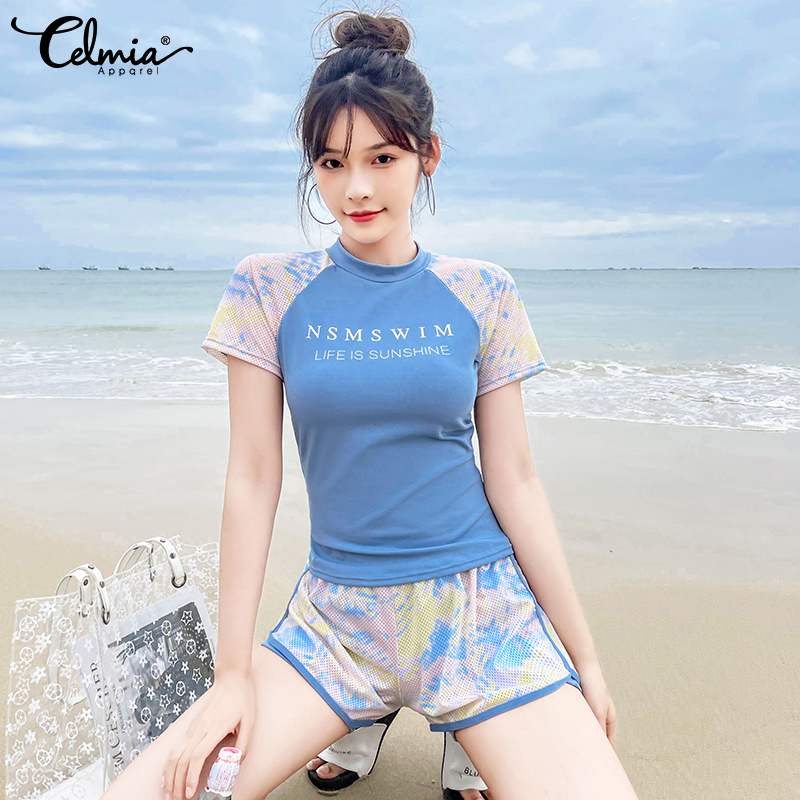 Celmia 21 Summer New Beach Swimwear 2pcs Set Women Casual Sweet Tie Dye Bathing Suit Holiday Shopee Philippines